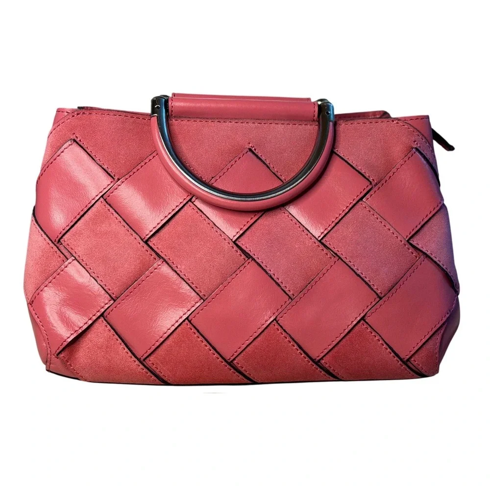 Patricia Nash Novara Satchel Petal Pink Leather Suede Weave Crossbody Bag OS